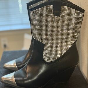Black Rhinestones Women's Cowboy Boots (10)
